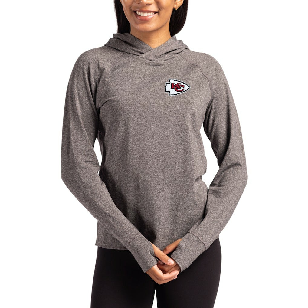 Kansas City Chiefs Cutter & Buck Women's Primary Logo Adapt Knit Recycled Raglan Pullover Hoodie - Heather Charcoal - NFL