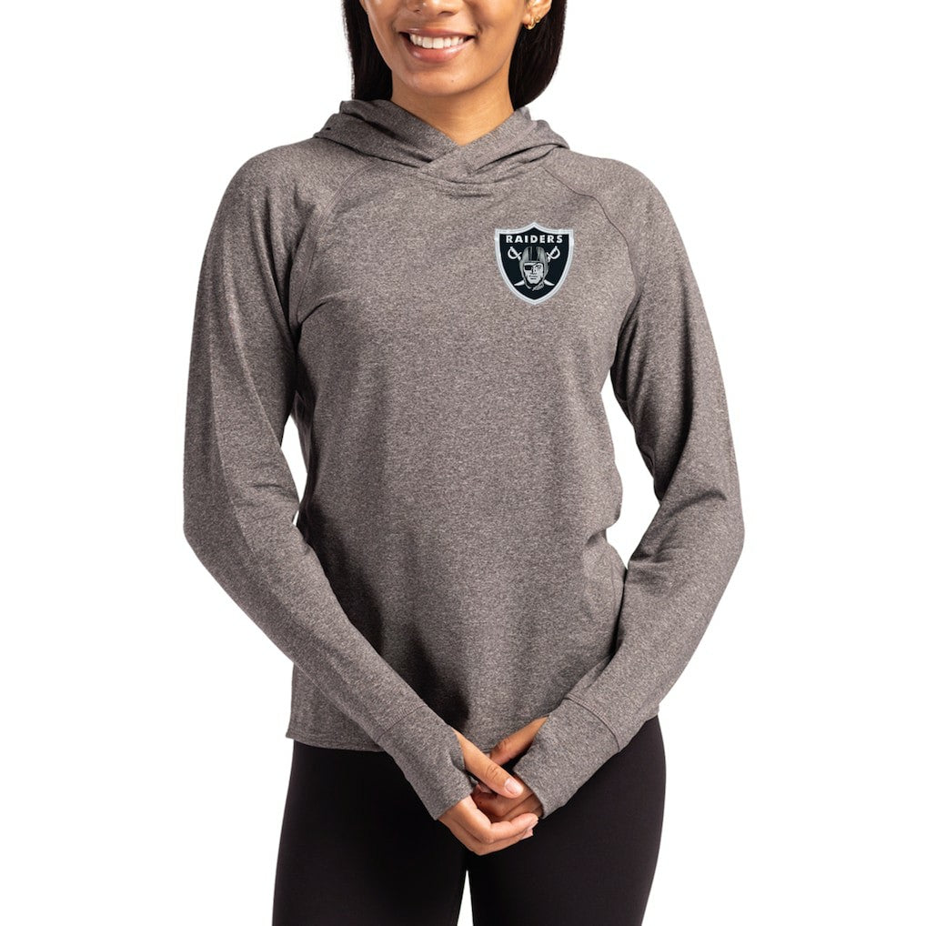 Las Vegas Raiders Cutter & Buck Women's Primary Logo Adapt Knit Recycled Raglan Pullover Hoodie - Heather Charcoal - NFL