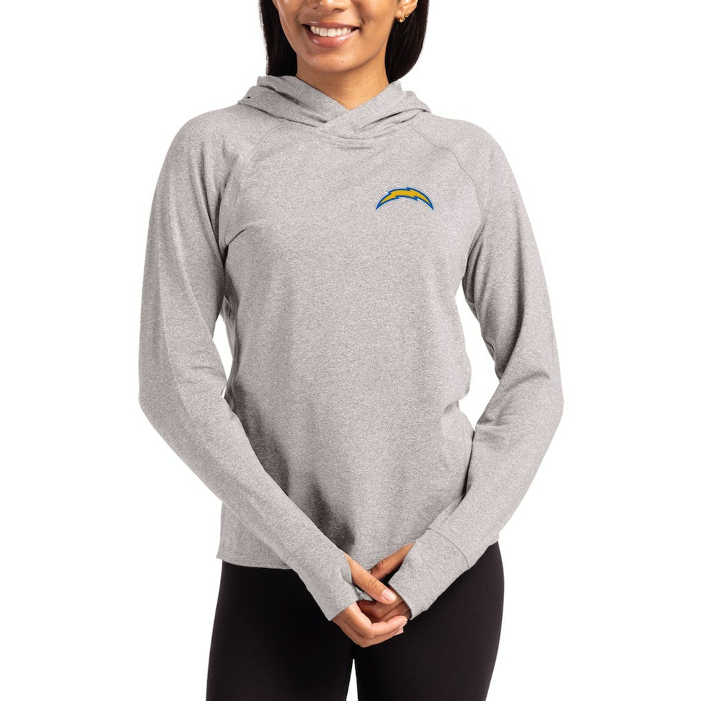Los Angeles Chargers Cutter & Buck Women's Primary Logo Adapt Knit Recycled Raglan Pullover Hoodie - Heather Gray - NFL