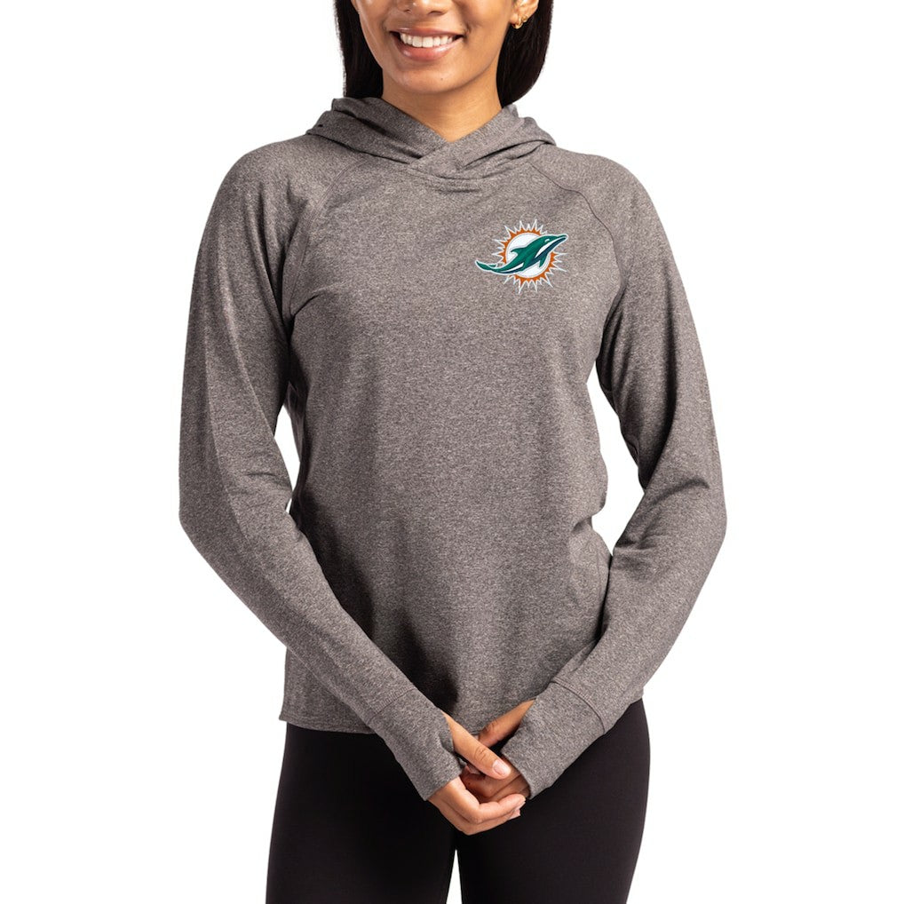 Miami Dolphins Cutter & Buck Women's Primary Logo Adapt Knit Recycled Raglan Pullover Hoodie - Heather Charcoal - NFL