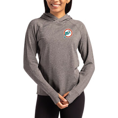 Miami Dolphins Cutter & Buck Women's Throwback Logo Adapt Knit Recycled Raglan Pullover Hoodie - Heather Charcoal - NFL