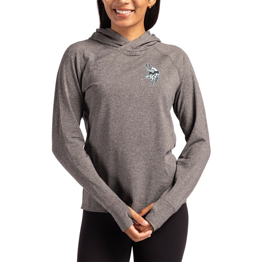 Minnesota Vikings Cutter & Buck Women's Tonal Logo Adapt Knit Recycled Raglan Pullover Hoodie - Heather Charcoal - NFL