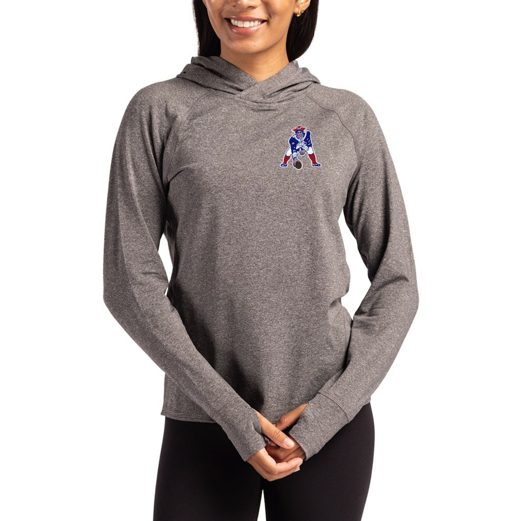 New England Patriots Cutter & Buck Women's Throwback Logo Adapt Knit Recycled Raglan Pullover Hoodie - Heather Charcoal - NFL