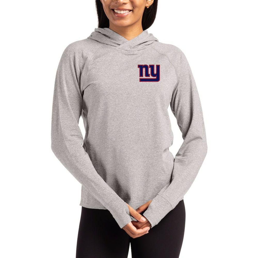 New York Giants Cutter & Buck Women's Primary Logo Adapt Knit Recycled Raglan Pullover Hoodie - Heather Gray - NFL
