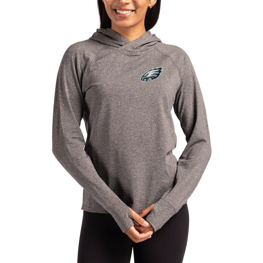 Philadelphia Eagles Cutter & Buck Women's Primary Logo Adapt Knit Recycled Raglan Pullover Hoodie - Heather Charcoal - NFL