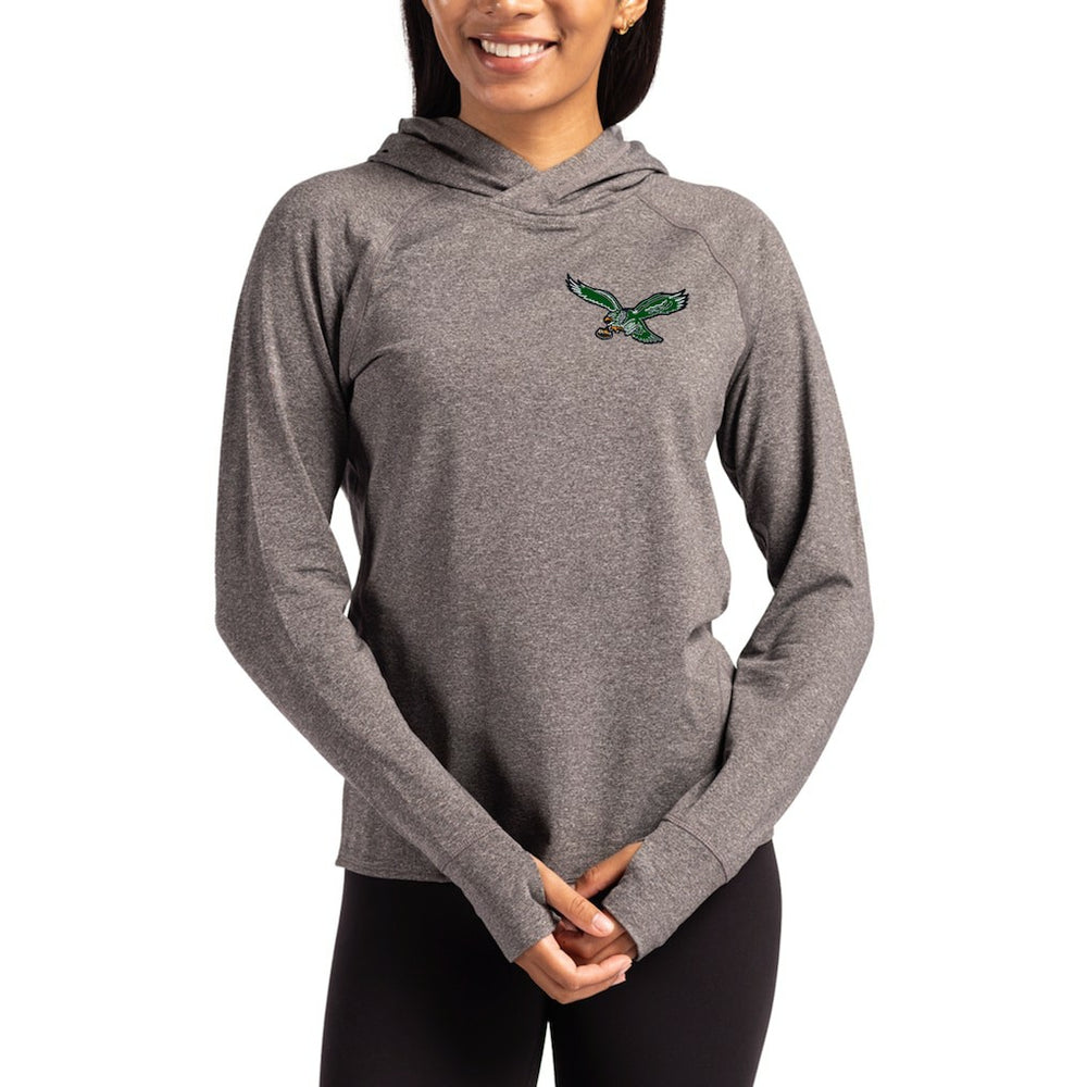 Philadelphia Eagles Cutter & Buck Women's Throwback Logo Adapt Knit Recycled Raglan Pullover Hoodie - Heather Charcoal - NFL