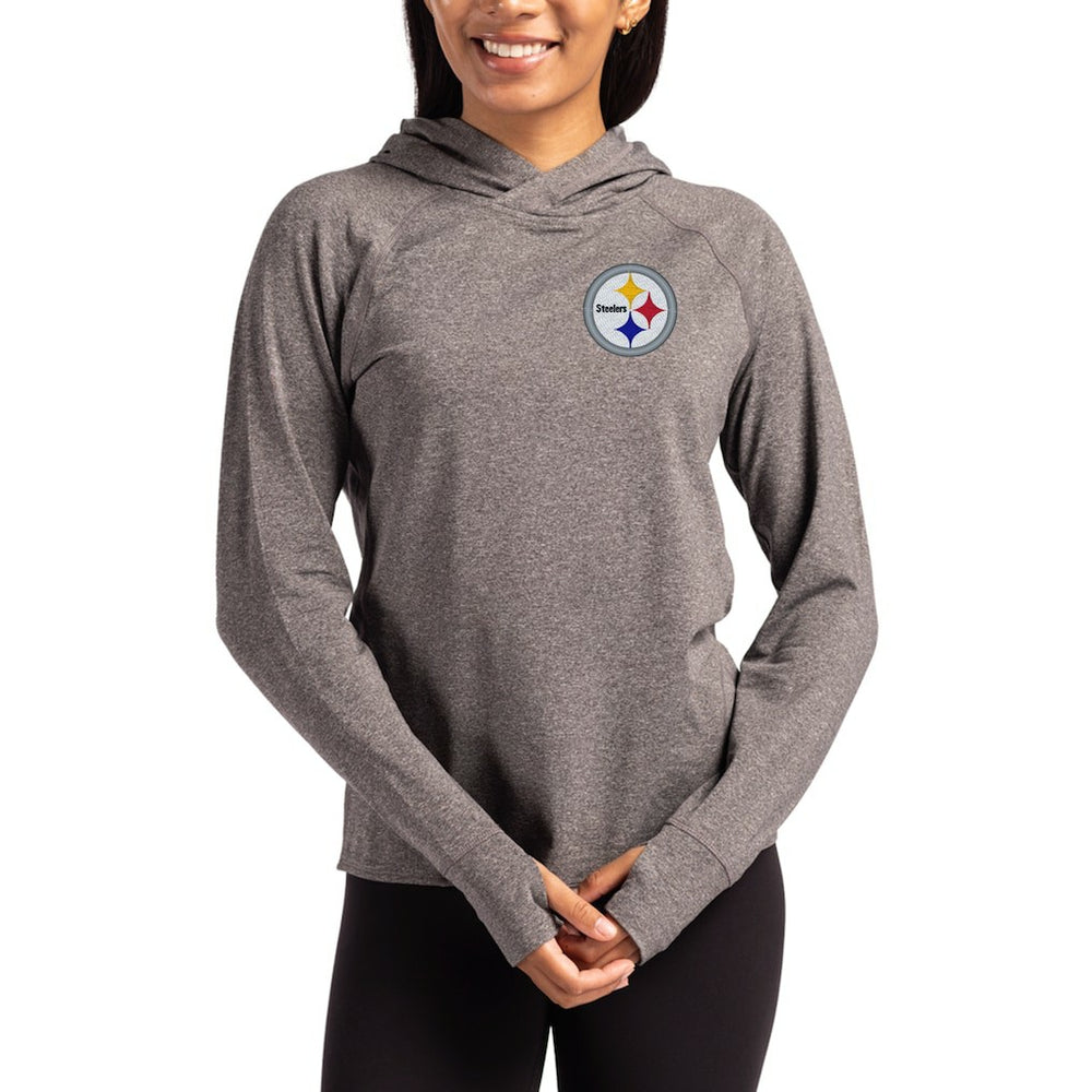 Pittsburgh Steelers Cutter & Buck Women's Primary Logo Adapt Knit Recycled Raglan Pullover Hoodie - Heather Charcoal - NFL
