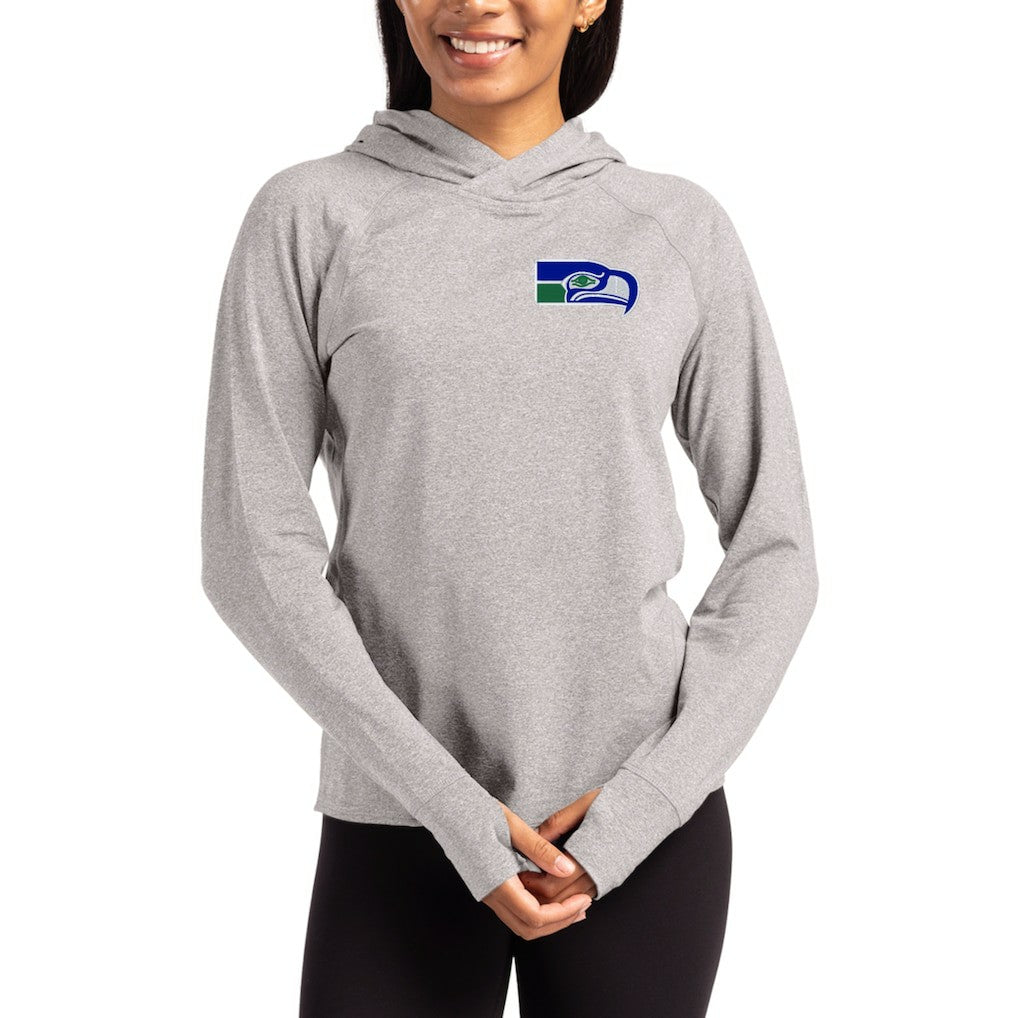 Seattle Seahawks Cutter & Buck Women's Throwback Logo Adapt Knit Recycled Raglan Pullover Hoodie - Heather Gray - NFL