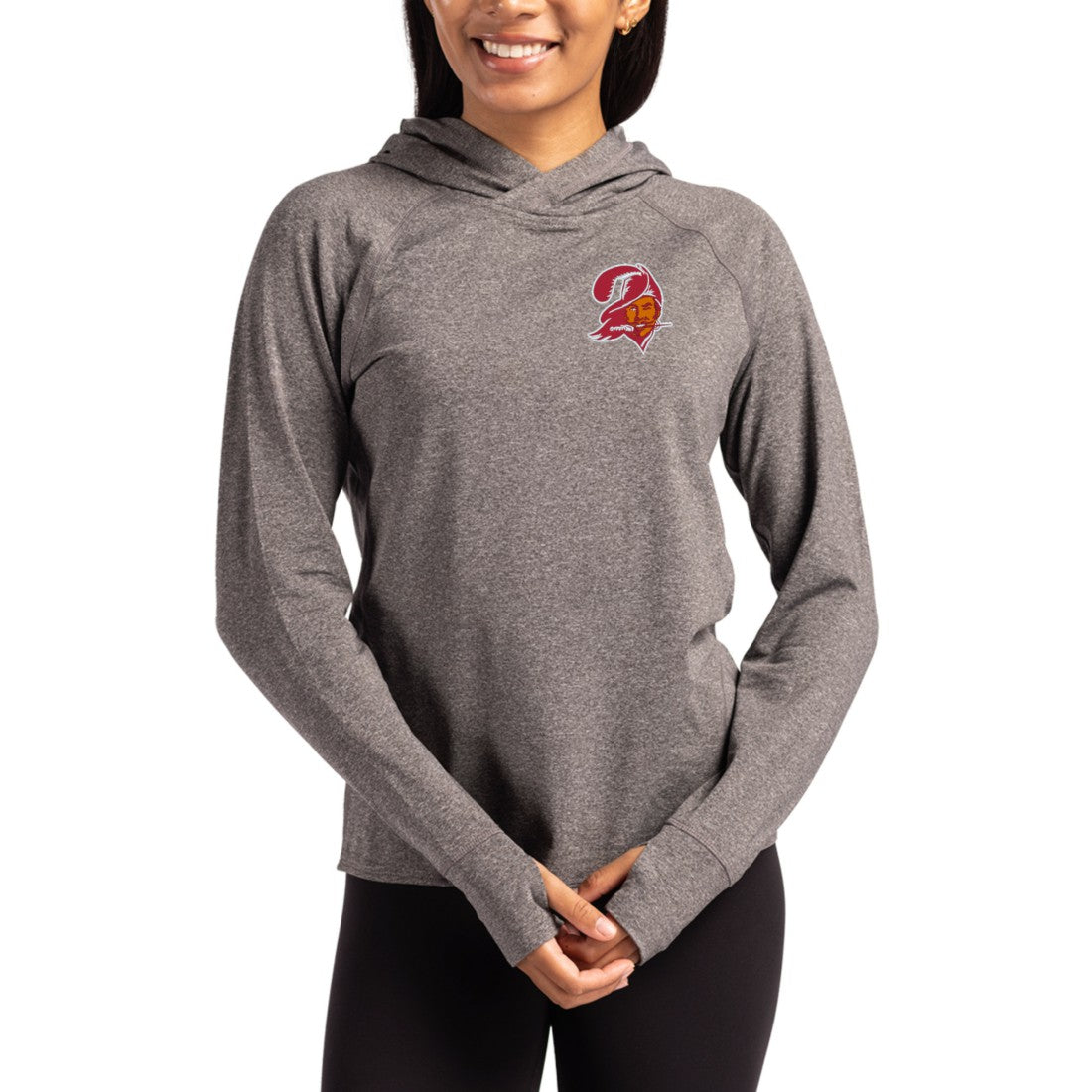Tampa Bay Buccaneers Cutter & Buck Women's Throwback Logo Adapt Knit Recycled Raglan Pullover Hoodie - Heather Charcoal - NFL