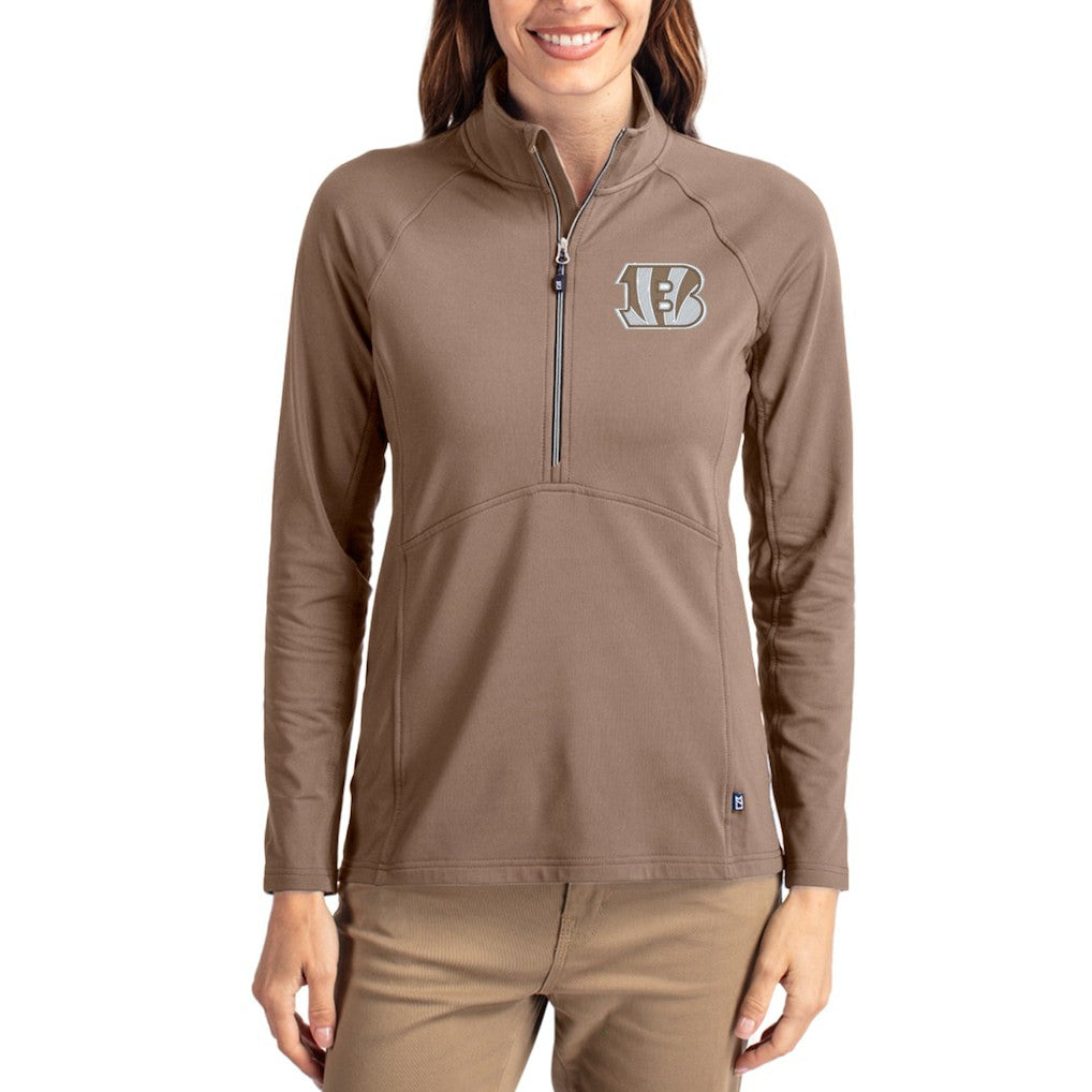 Cincinnati Bengals Cutter & Buck Women's Tonal Adapt Eco Knit Stretch Recycled Raglan Half-Zip Pullover - Brown - NFL