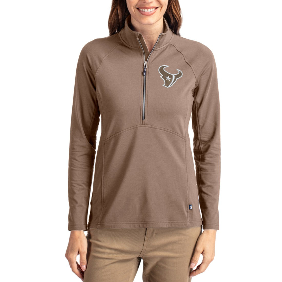 Houston Texans Cutter & Buck Women's Tonal Adapt Eco Knit Stretch Recycled Raglan Half-Zip Pullover - Brown - NFL