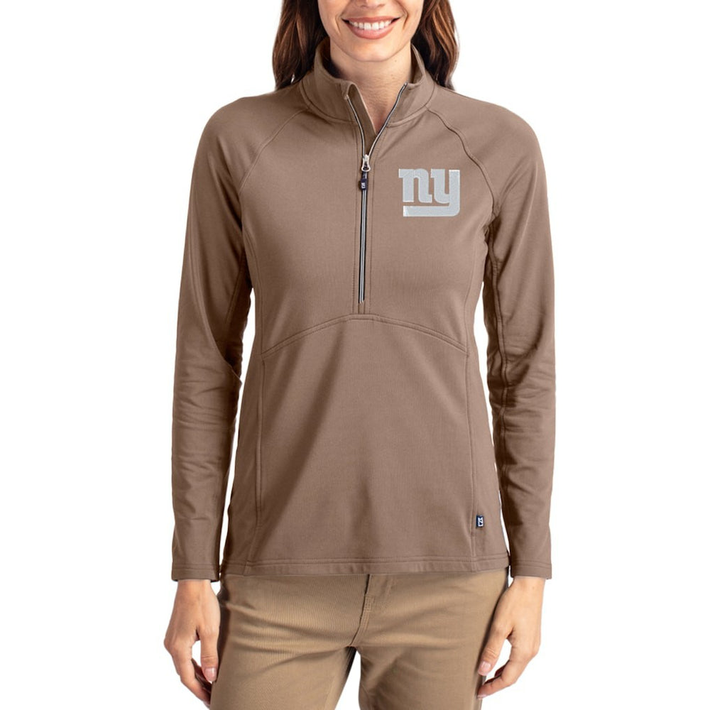 New York Giants Cutter & Buck Women's Tonal Adapt Eco Knit Stretch Recycled Raglan Half-Zip Pullover - Brown - NFL