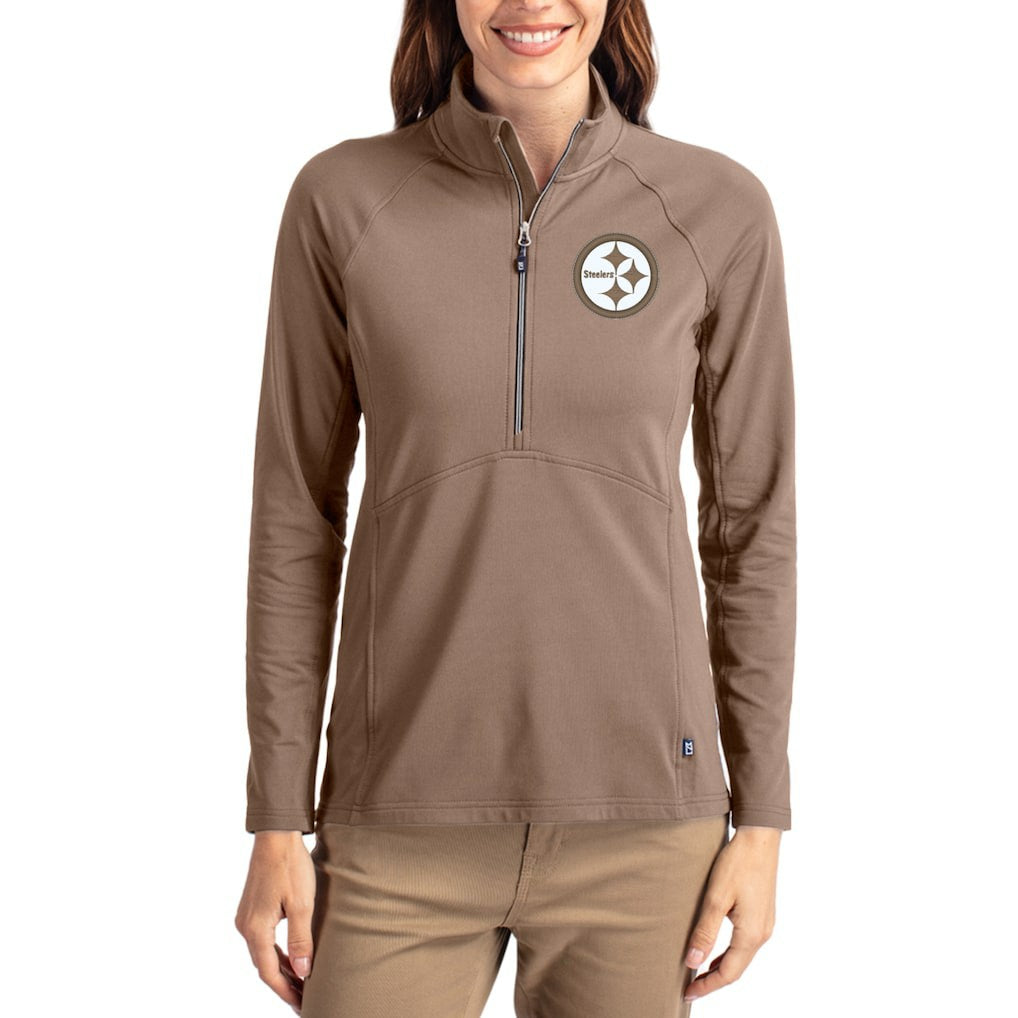 Pittsburgh Steelers Cutter & Buck Women's Tonal Adapt Eco Knit Stretch Recycled Raglan Half-Zip Pullover - Brown - NFL
