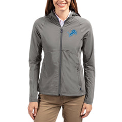 Detroit Lions Cutter & Buck Women's Adapt Eco Knit Hybrid Recycled Raglan Full-Zip Hoodie Jacket - Gray - NFL