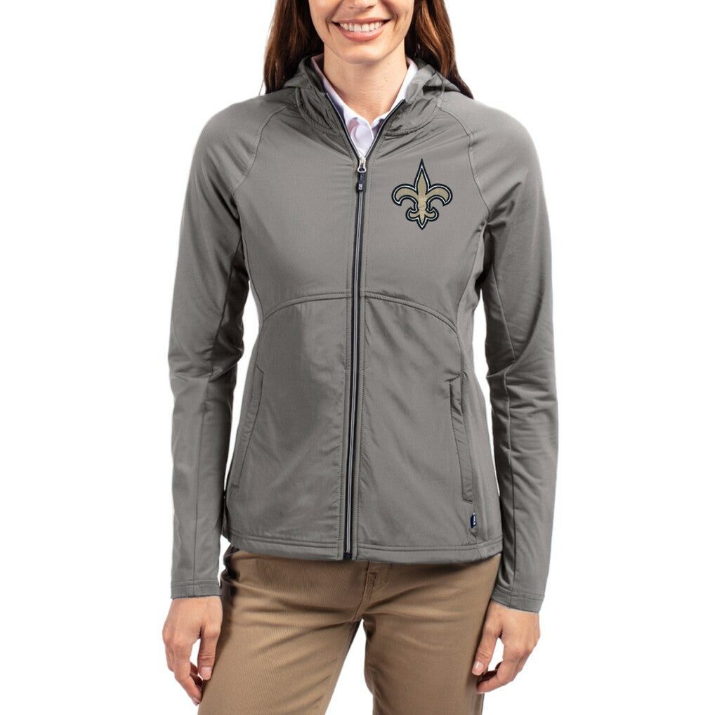 New Orleans Saints Cutter & Buck Women's Adapt Eco Knit Hybrid Recycled Raglan Full-Zip Hoodie Jacket - Gray - NFL