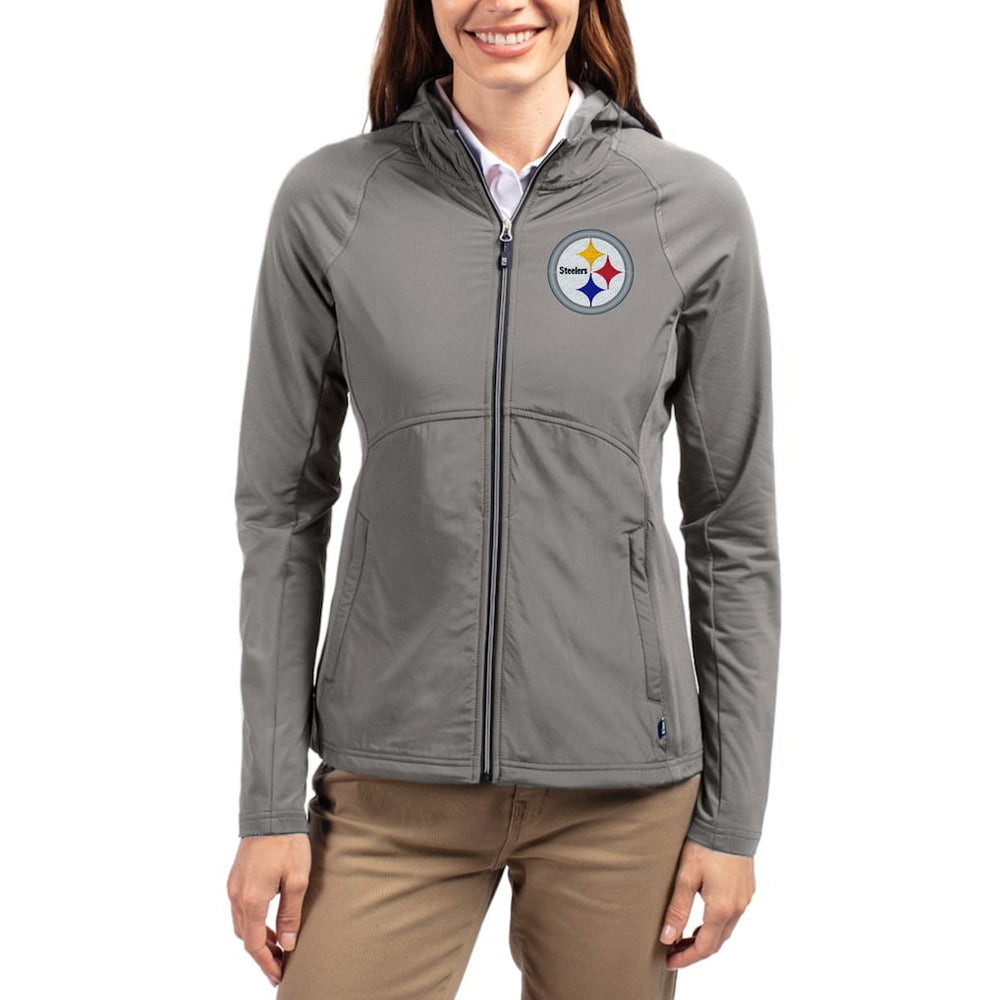 Pittsburgh Steelers Cutter & Buck Women's Adapt Eco Knit Hybrid Recycled Raglan Full-Zip Hoodie Jacket - Gray - NFL