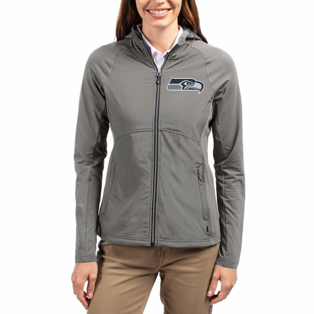 Seattle Seahawks Cutter & Buck Women's Adapt Eco Knit Hybrid Recycled Raglan Full-Zip Hoodie Jacket - Gray - NFL