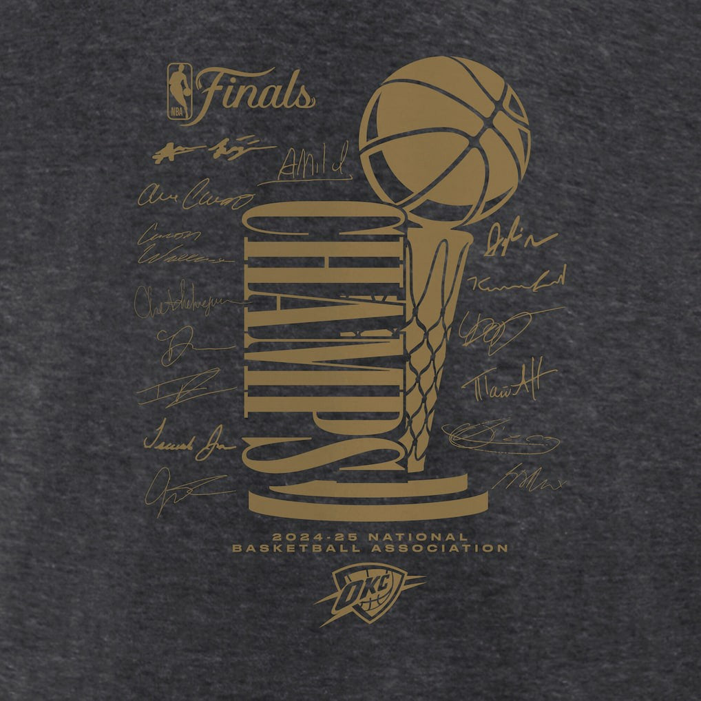 Fanatics Oklahoma City Thunder Women's 2025 NBA Finals Champions Double Dribble V-Neck T-Shirt Heather Charcoal
