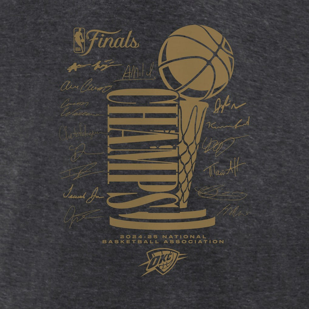 Fanatics Oklahoma City Thunder Women's 2025 NBA Finals Champions Double Dribble V-Neck T-Shirt Heather Charcoal