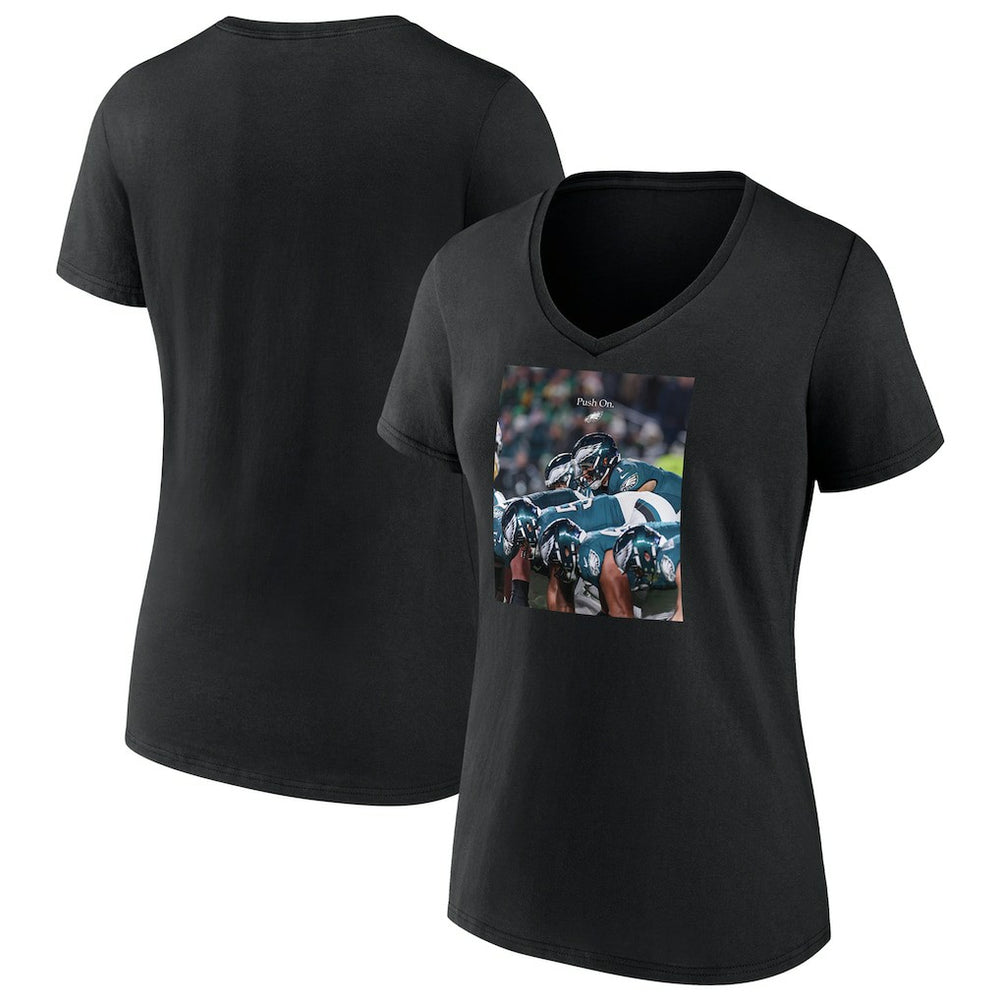 Philadelphia Eagles Women's Push On V-Neck T-Shirt - Black - NFL