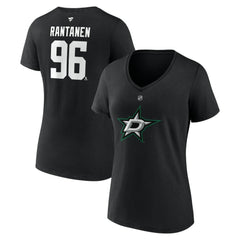 Mikko Rantanen Dallas Stars Fanatics Women's Authentic Stack Name & Number V-Neck T-Shirt - Black | Fanatics Lifestyle