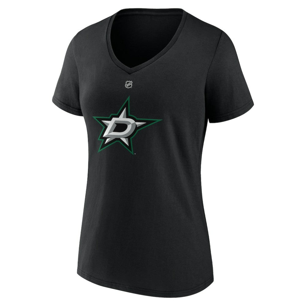 Mikko Rantanen Dallas Stars Fanatics Women's Authentic Stack Name & Number V-Neck T-Shirt - Black | Fanatics Lifestyle
