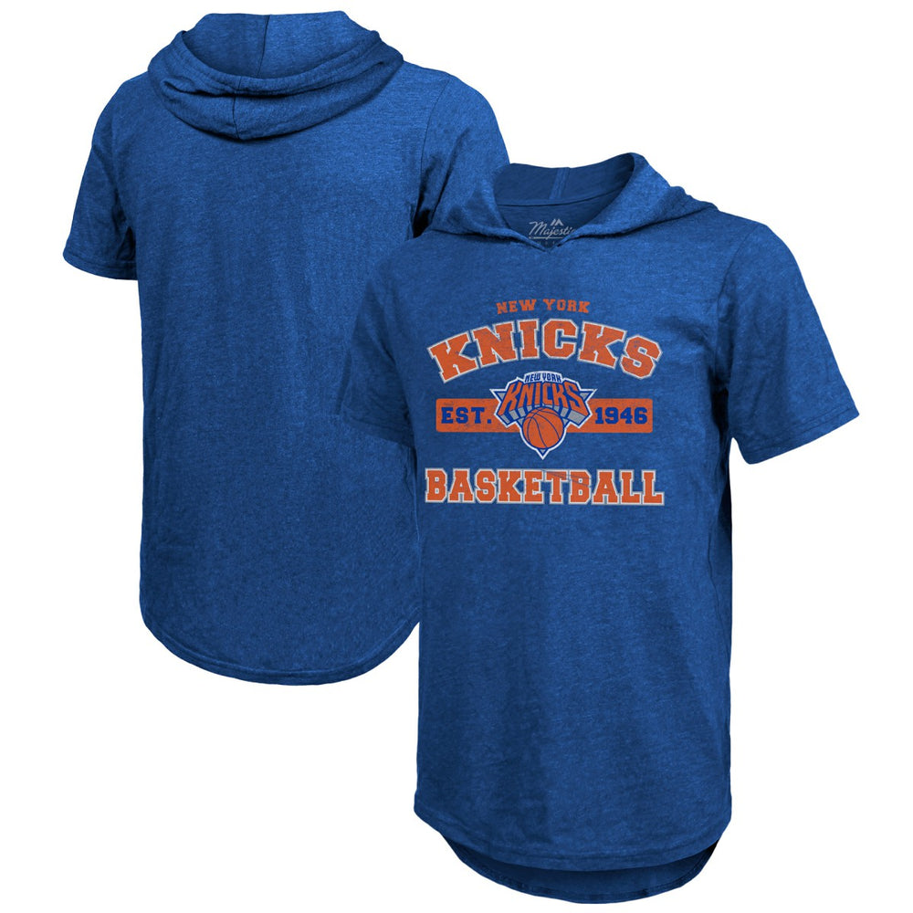 New York Knicks Majestic Threads Tri-Blend Hoodie T-Shirt Royal