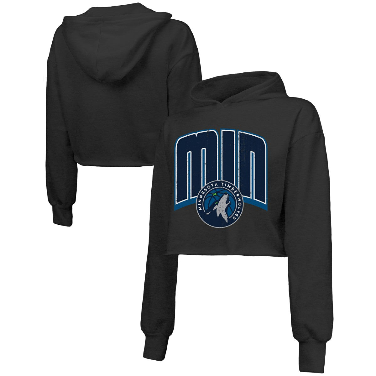 Minnesota Timberwolves Majestic Threads Women's Tri-Blend Cropped Pullover Hoodie Black