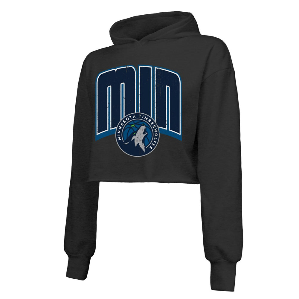 Minnesota Timberwolves Majestic Threads Women's Tri-Blend Cropped Pullover Hoodie Black