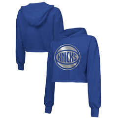 New York Knicks Majestic Threads Women's Tri-Blend Cropped Pullover Hoodie Royal