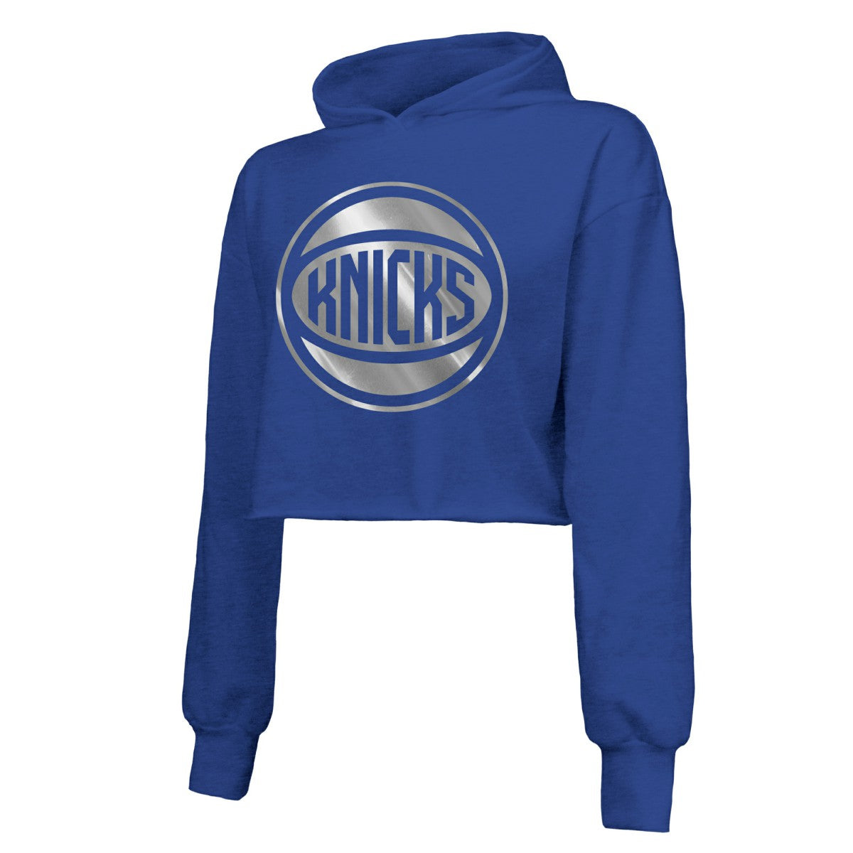 New York Knicks Majestic Threads Women's Tri-Blend Cropped Pullover Hoodie Royal