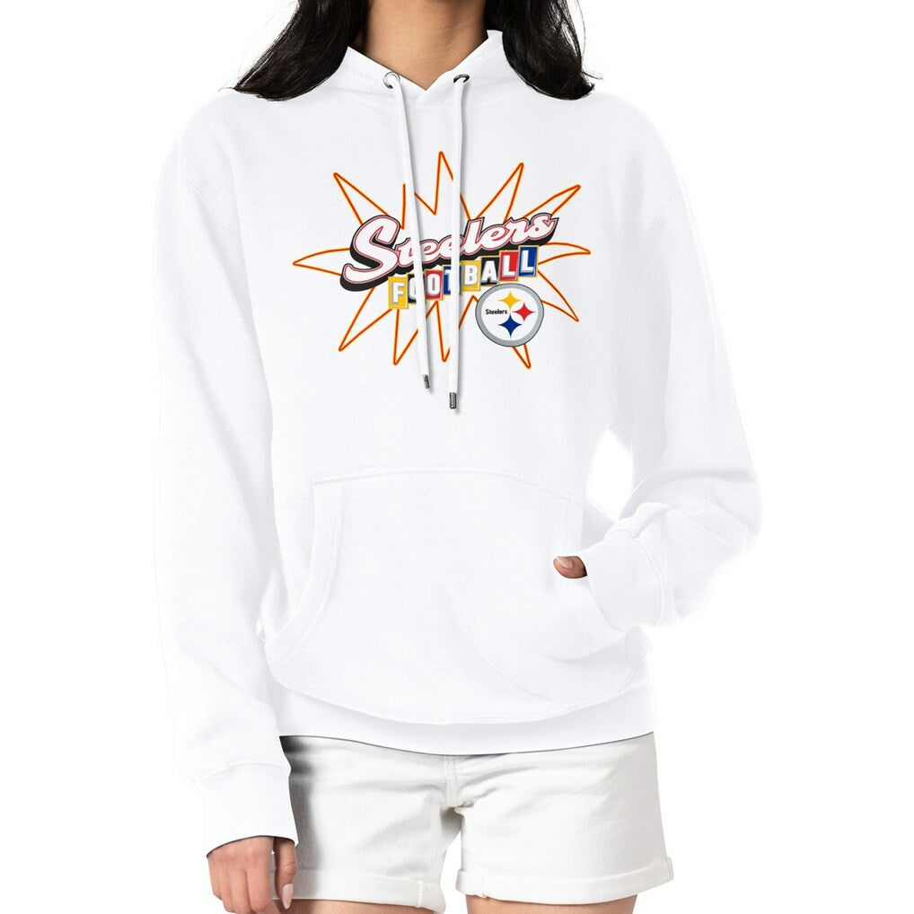 Pittsburgh Steelers Starter Women's Drive-In Sign Pullover Hoodie - White - NFL