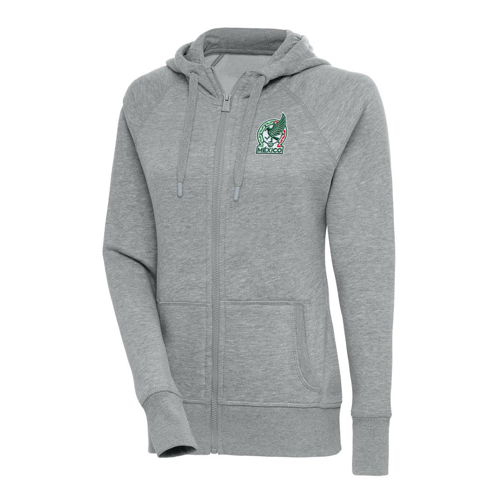 Mexico National Team Antigua Women's Takeover Full-Zip Hoodie Heather Gray