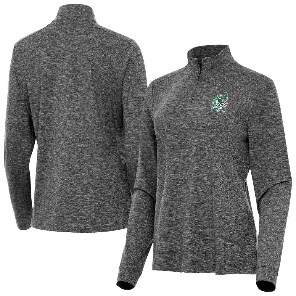 Mexico National Team Antigua Women's Master Quarter-Zip Pullover Heather Black