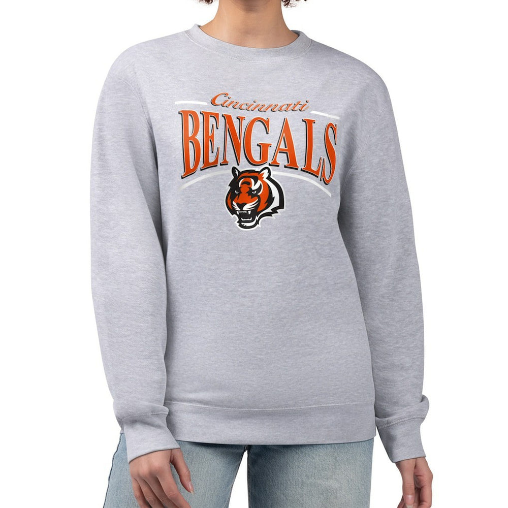 Cincinnati Bengals Starter Women's Arch Stripe Fleece Pullover Sweatshirt - Gray - NFL