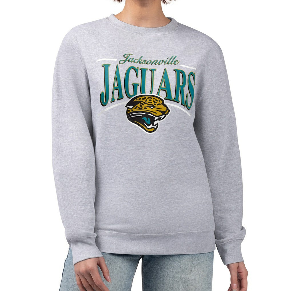 Jacksonville Jaguars Starter Women's Throwback Arch Stripe Fleece Pullover Sweatshirt - Gray - NFL