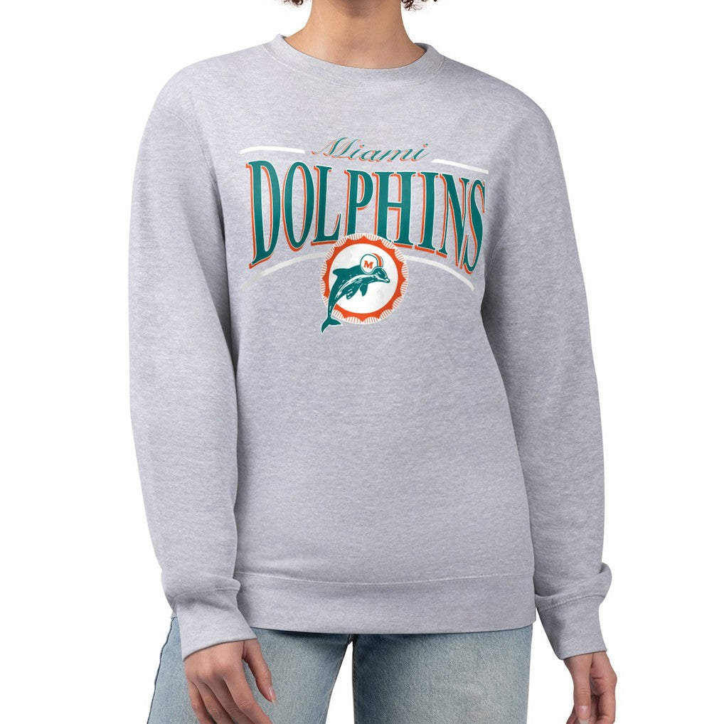 Miami Dolphins Starter Women's Throwback Arch Stripe Fleece Pullover Sweatshirt - Gray - NFL