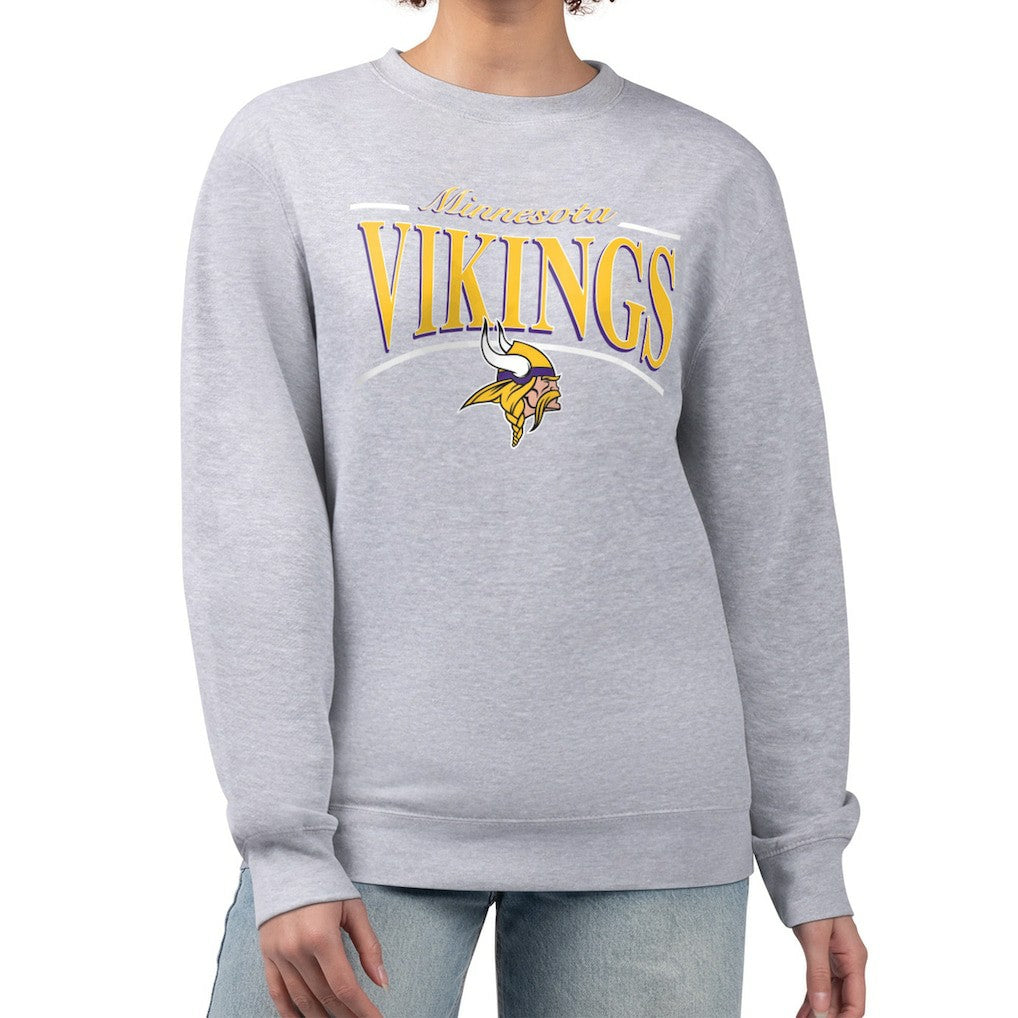 Minnesota Vikings Starter Women's Arch Stripe Fleece Pullover Sweatshirt - Gray - NFL