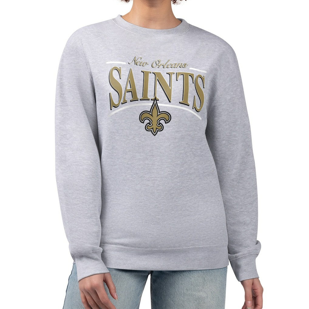 New Orleans Saints Starter Women's Arch Stripe Fleece Pullover Sweatshirt - Gray - NFL