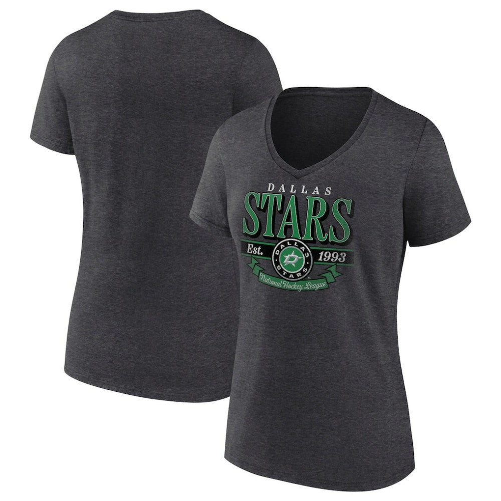 Dallas Stars Women's Retro Banner V-Neck T-Shirt - Charcoal | NHL discount