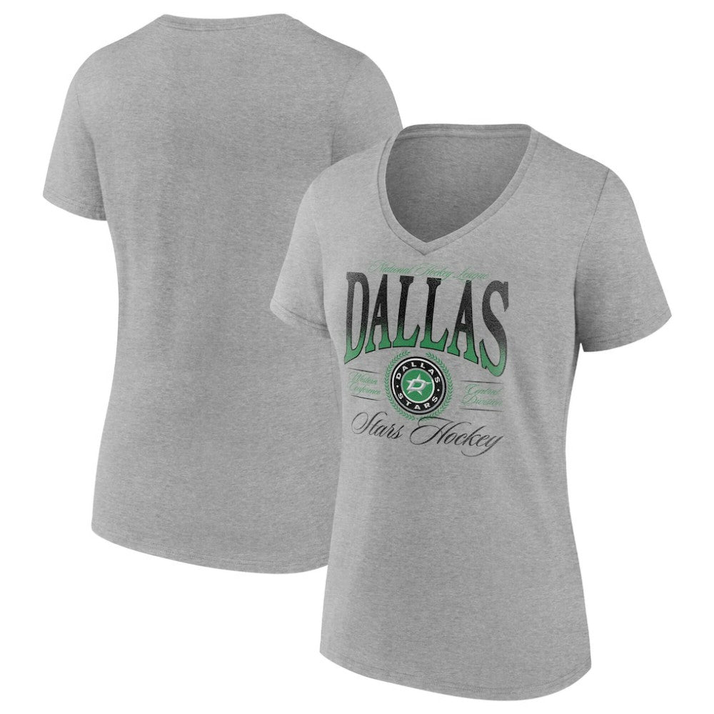 Dallas Stars Women's Retro Script V-Neck T-Shirt - Gray | NHL Clearance