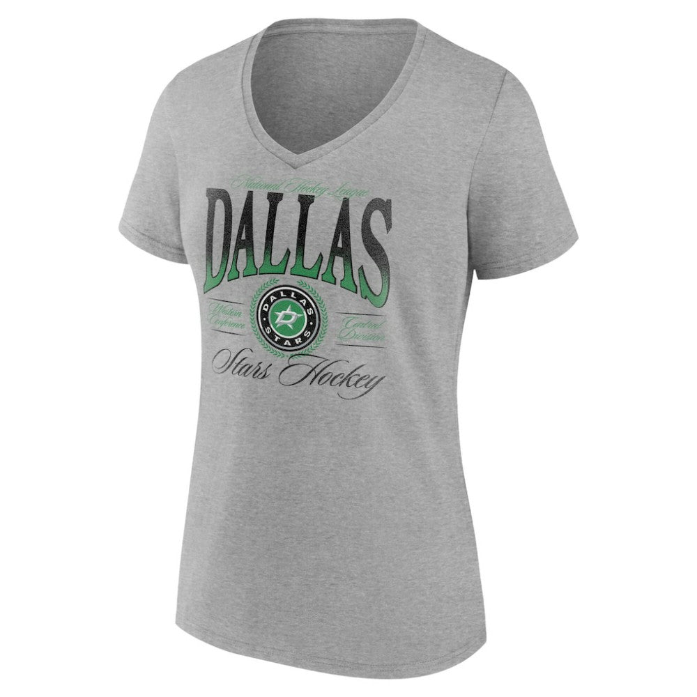 Dallas Stars Women's Retro Script V-Neck T-Shirt - Gray | NHL Clearance