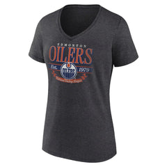 Edmonton Oilers Women's Retro Banner V-Neck T-Shirt - Charcoal | NHL sale