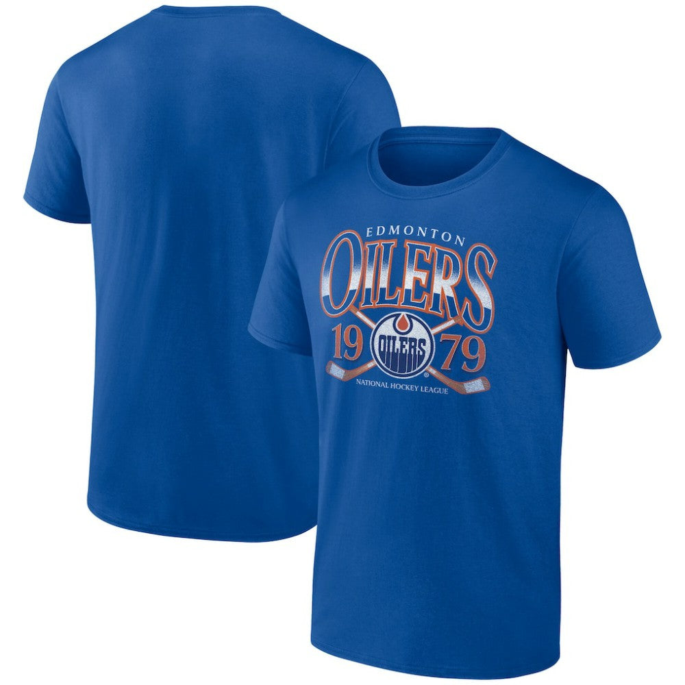Edmonton Oilers Retro Cross Sticks T-Shirt - Royal | NHL Clearance