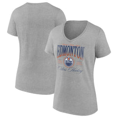 Edmonton Oilers Women's Retro Script V-Neck T-Shirt - Gray | NHL Clearance