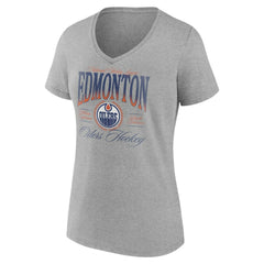 Edmonton Oilers Women's Retro Script V-Neck T-Shirt - Gray | NHL Clearance