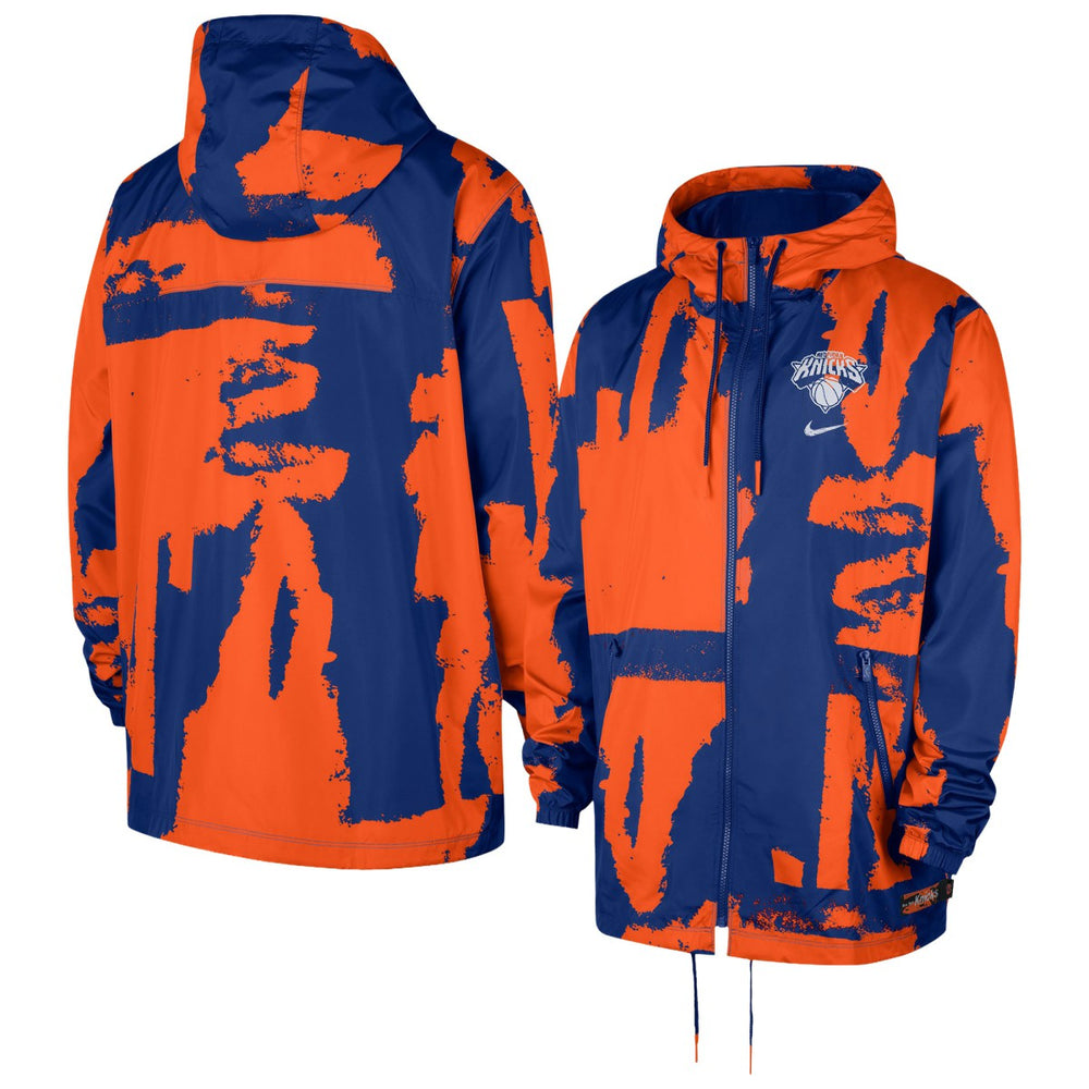 Nike New York Knicks Courtside Club Premium Woven Full-Zip Hooded Jacket Blue/Orange