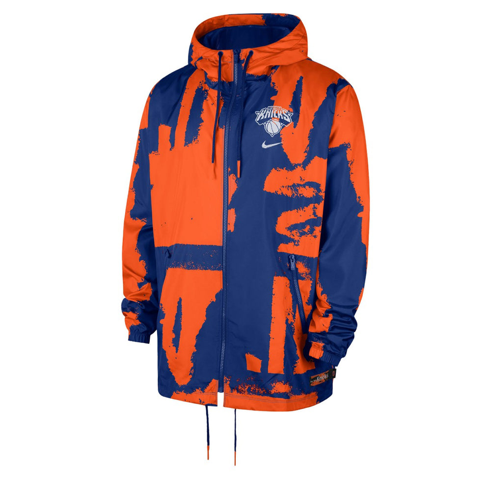 Nike New York Knicks Courtside Club Premium Woven Full-Zip Hooded Jacket Blue/Orange