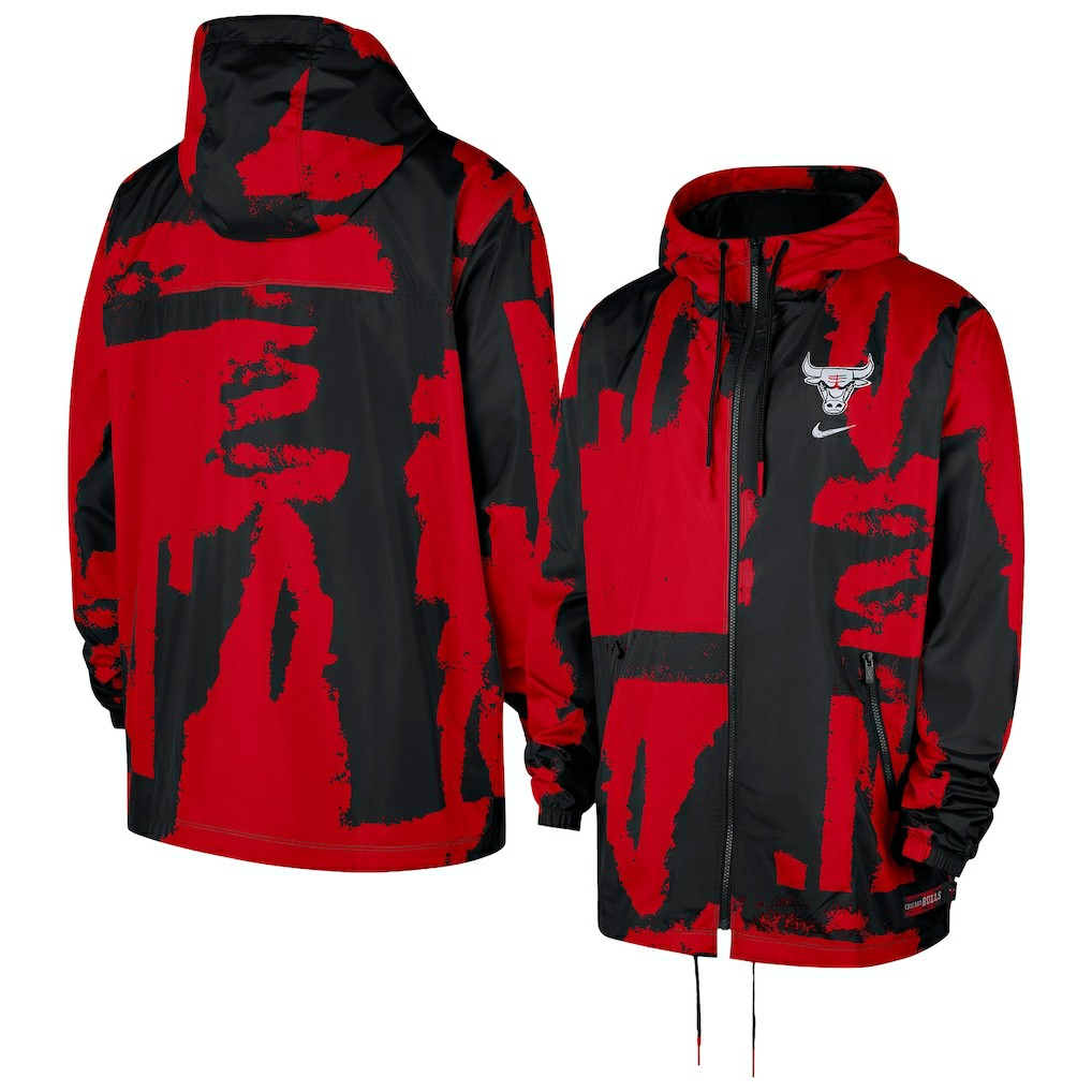 Nike Chicago Bulls Courtside Club Premium Woven Full-Zip Hooded Jacket Black/Red