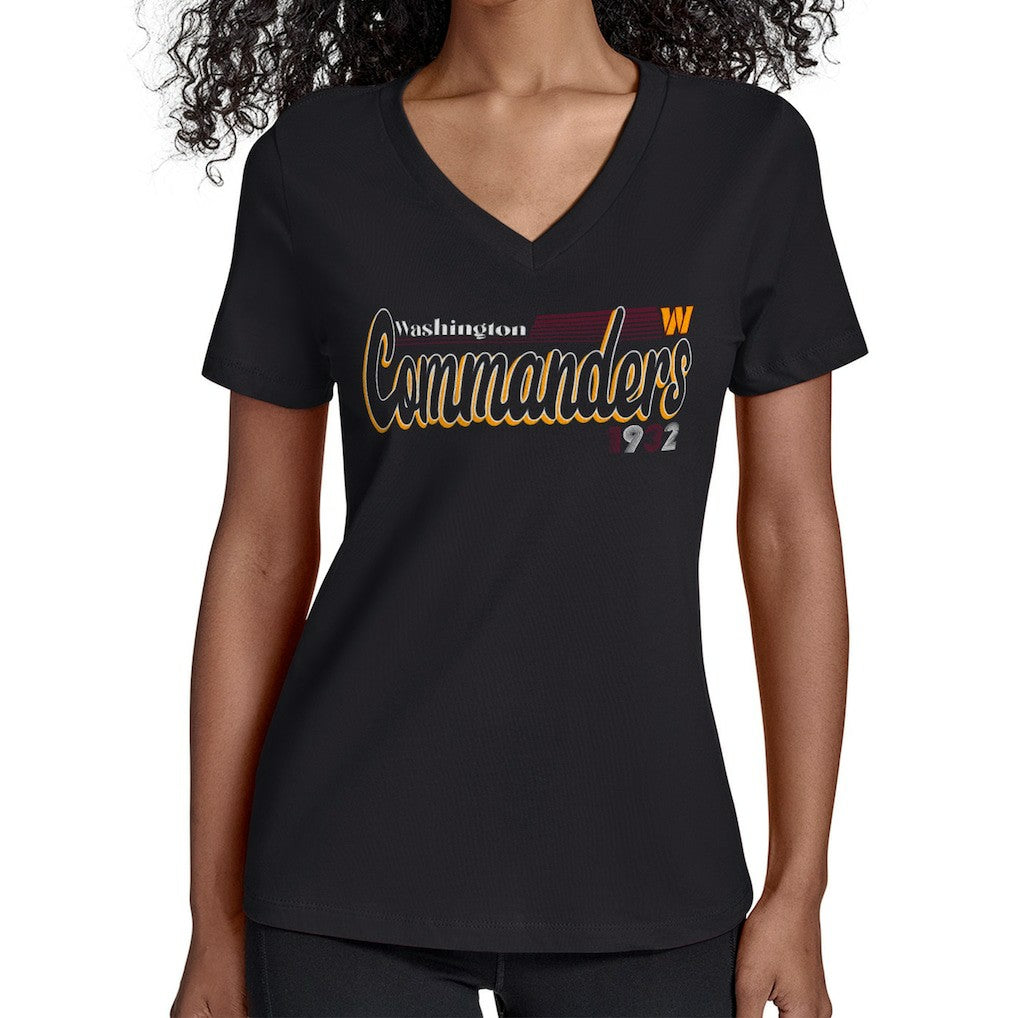 Washington Commanders Starter Women's Groovy Script V-Neck T-Shirt - Black - NFL